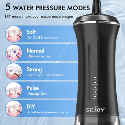 Cordless Water Flosser Dental Teeth Cleaner, Portable 350ML Tank DIY Mode Rechargeable Dental Oral Irrigator for Home and Travel, 5 Modes Irrigate, 7 Jet Tips