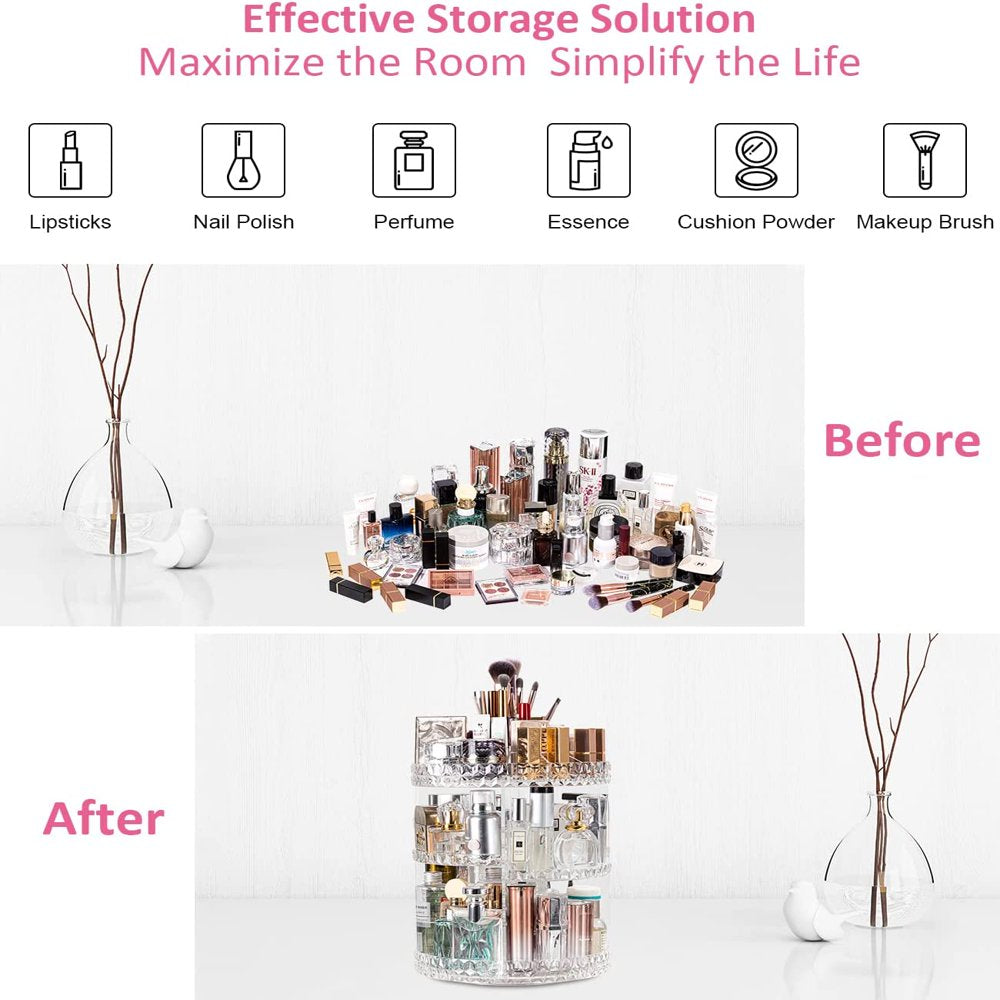 Makeup Organizer, 360 Degree Rotating Perfume Organizer, Adjustable Makeup Organizers and Storage with 8 Layers , Fits Makeup Brushes Lipsticks and Jewelry, Clear Acrylic