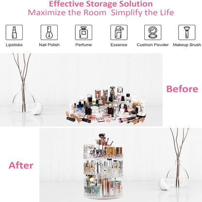 Makeup Organizer, 360 Degree Rotating Perfume Organizer, Adjustable Makeup Organizers and Storage with 8 Layers , Fits Makeup Brushes Lipsticks and Jewelry, Clear Acrylic