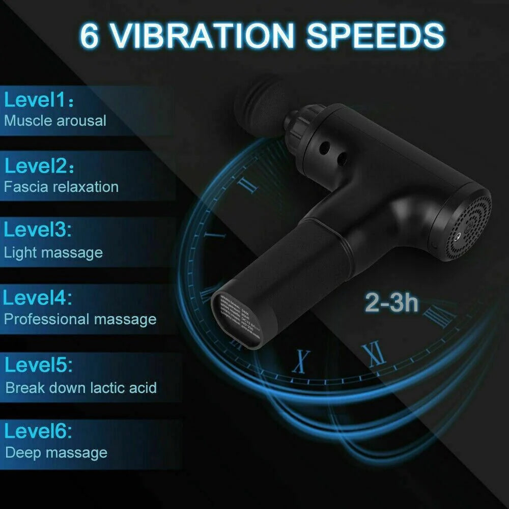 Massage Gun Percussion Massager Deep Tissue Muscle Vibrating Relaxing + 4 Heads